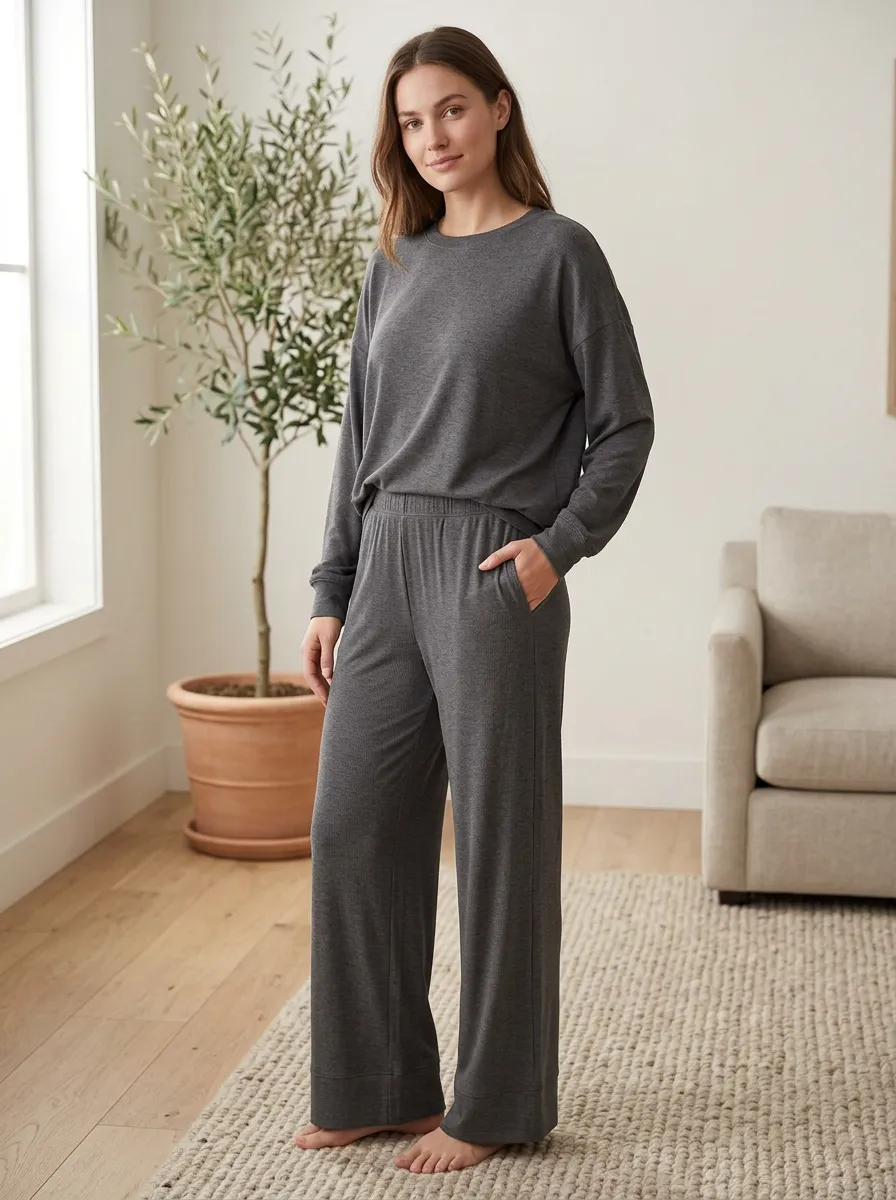 Women's Printed Comfort Lounge Wide Leg Lounge Co-Ord