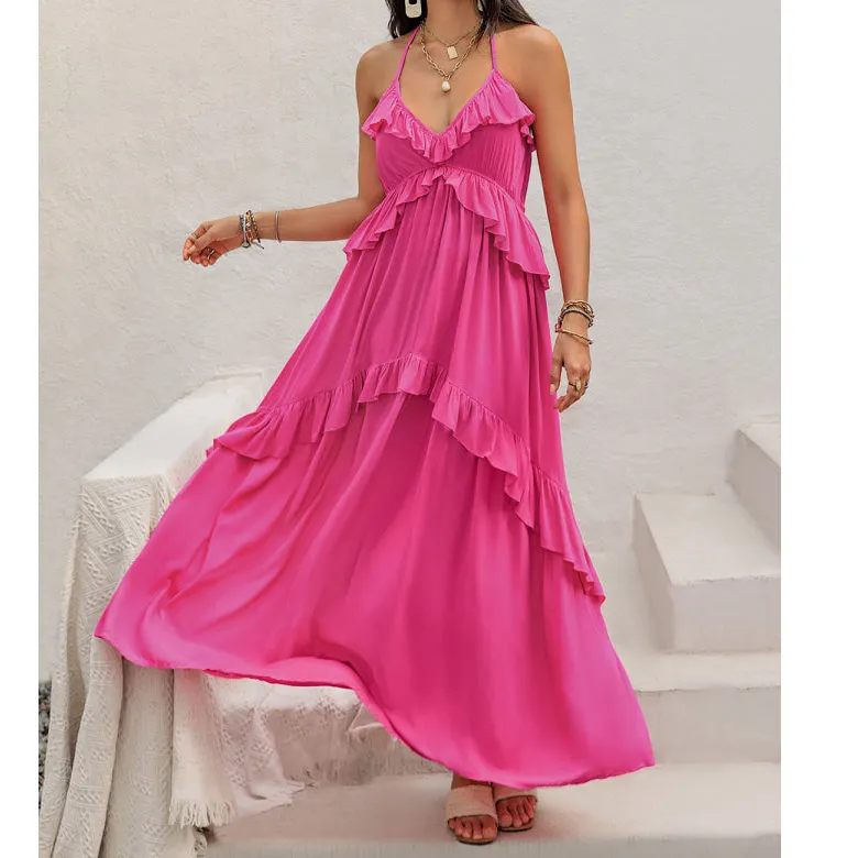 Ruffled Halter Neck Sleeveless Maxi Dress