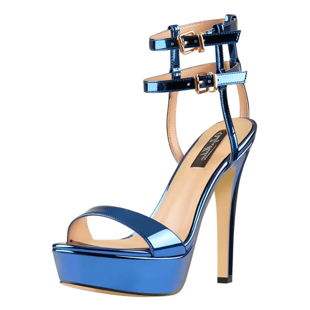 Ankle Double Buckle Strap Platform Stiletto Sandals