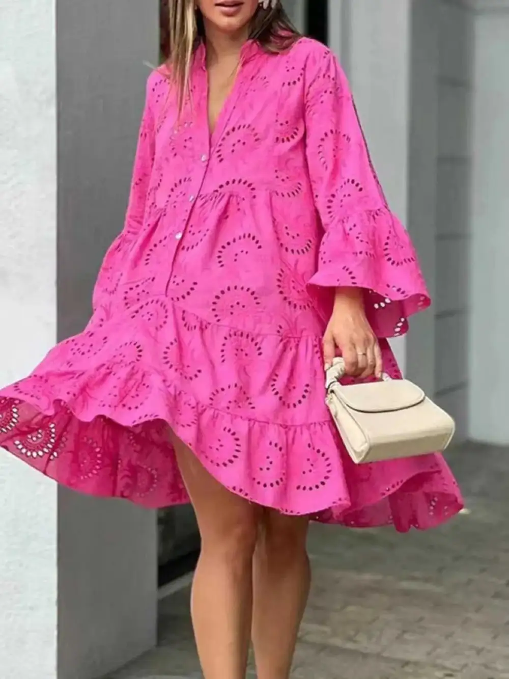 Ruffled Tiered Midi Tie Detail Dress