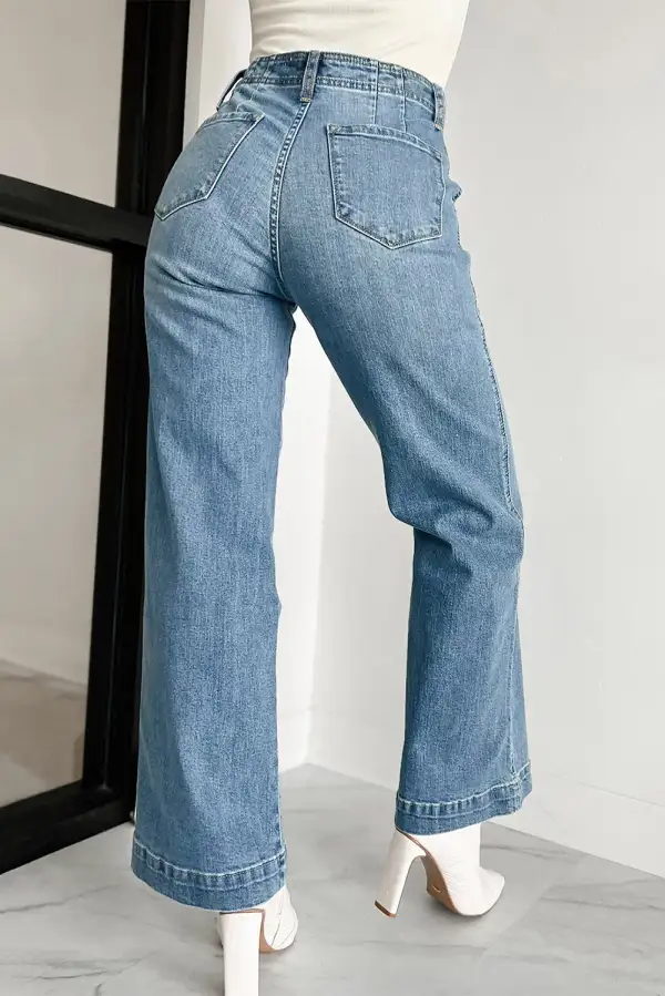 High-Waist Washed Straight Leg Jeans