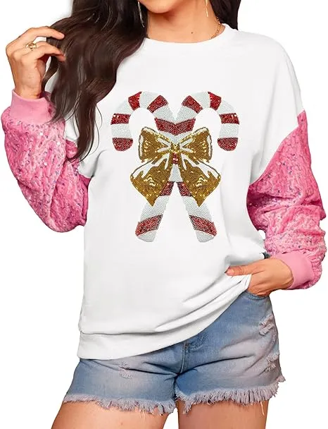 Womens Christmas Santa Sequin Sweatshirt – Sparkle, Celebrate & Stay Cozy