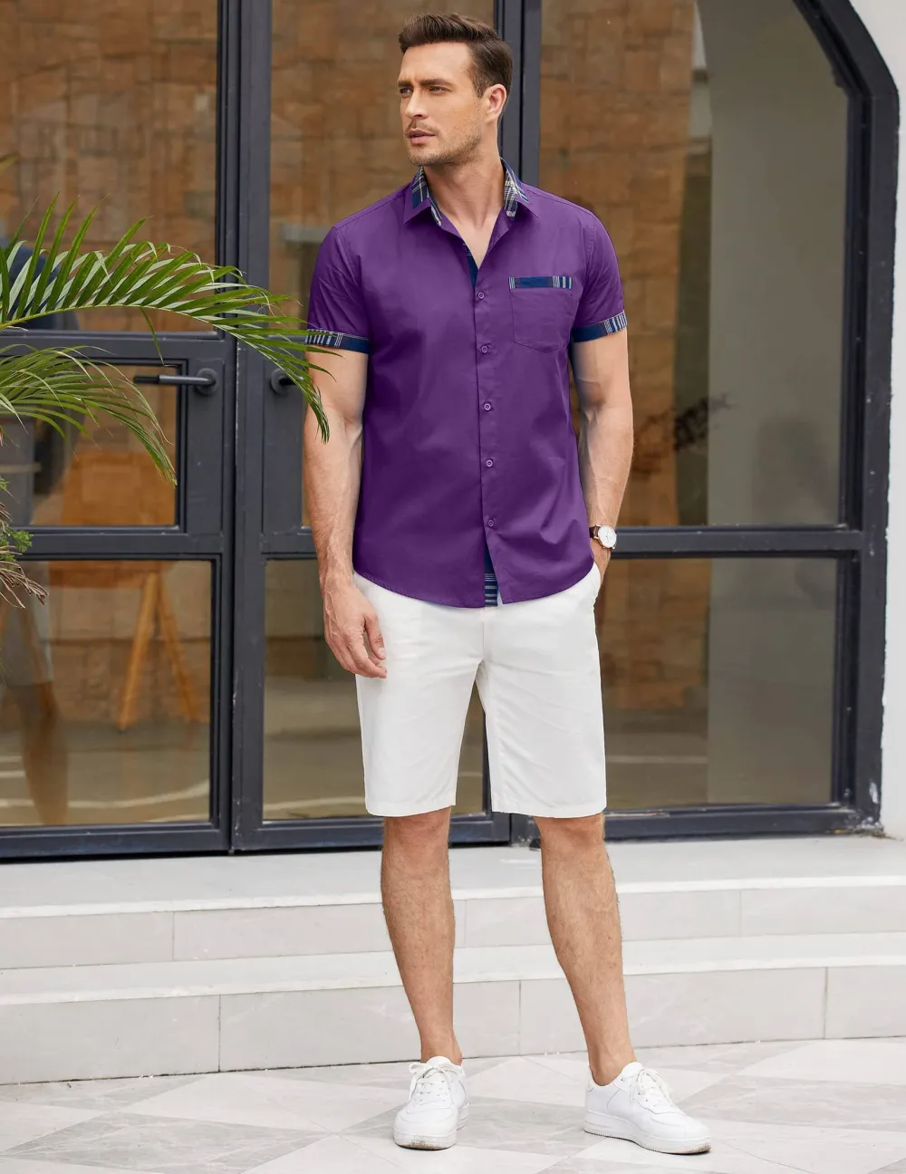 Casual Plaid Collar Linen Shirt