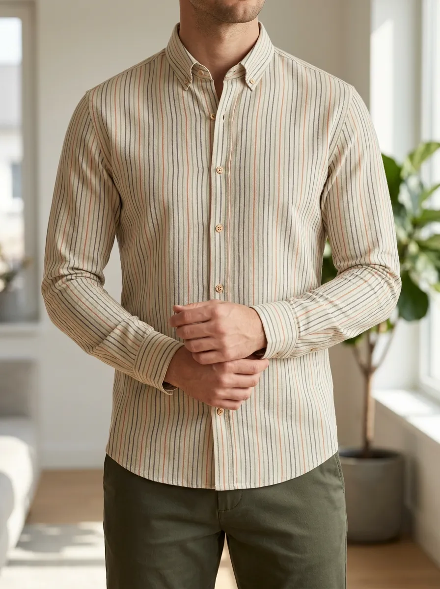 Men's Casual Style Multi-Color Vertical Striped Printed Slim Fit Shirt