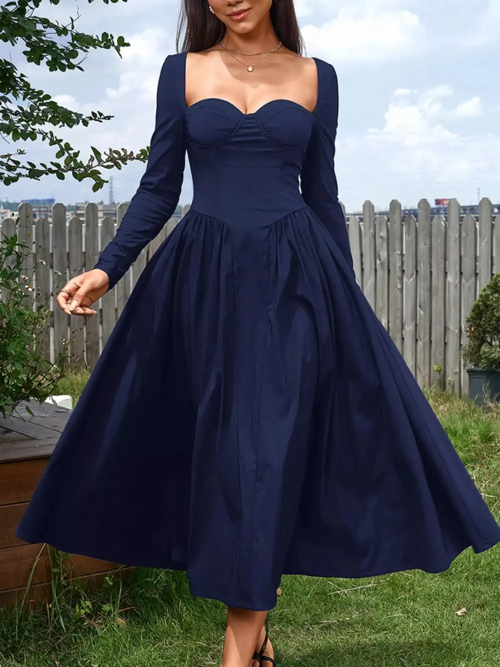 Long Sleeve Maxi Tie Detail Dress