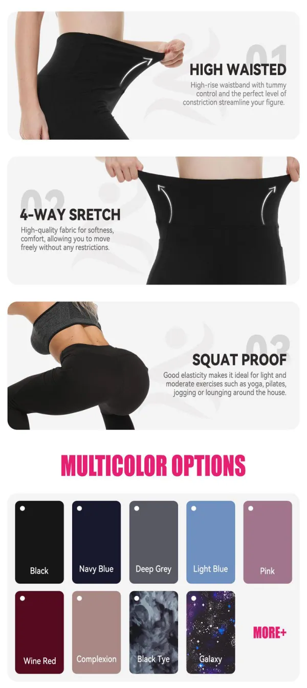 Women's High Waisted Tummy Control Leggings With Pockets – Non See-Through Stretchy Yoga Pants For Workout
