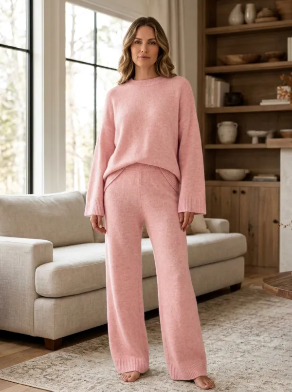 Contemporary Knit Long-Sleeve Lounge Set