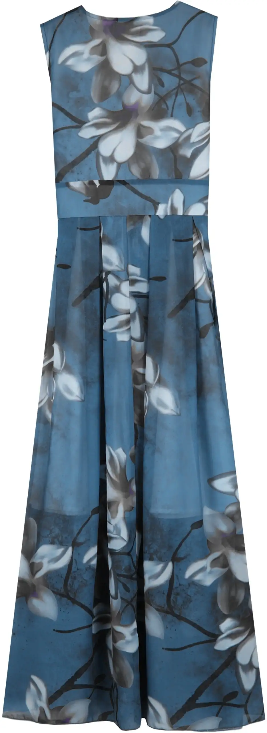 Blue Print V-Neck Maxi Dress