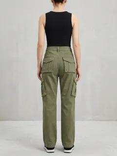 Functional Geometric Pattern Embroidered Detail Profile Women's Multi Pocket Cargo Pants