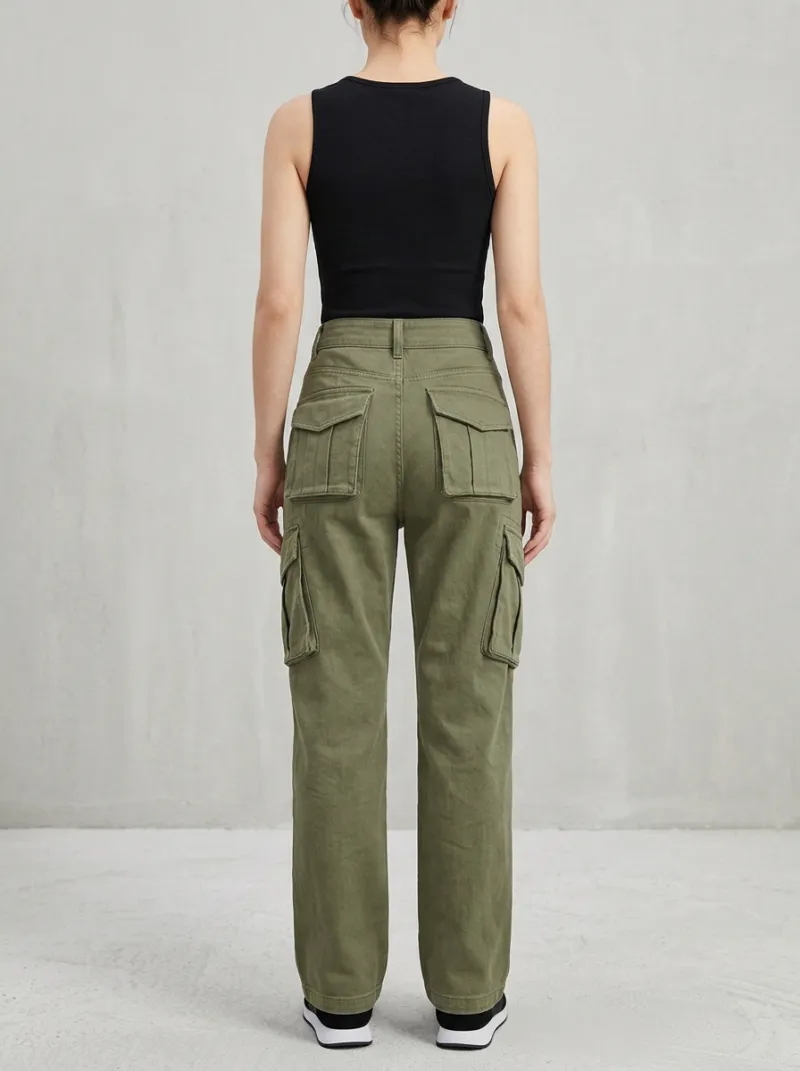 Functional Geometric Pattern Embroidered Detail Profile Women's Multi Pocket Cargo Pants