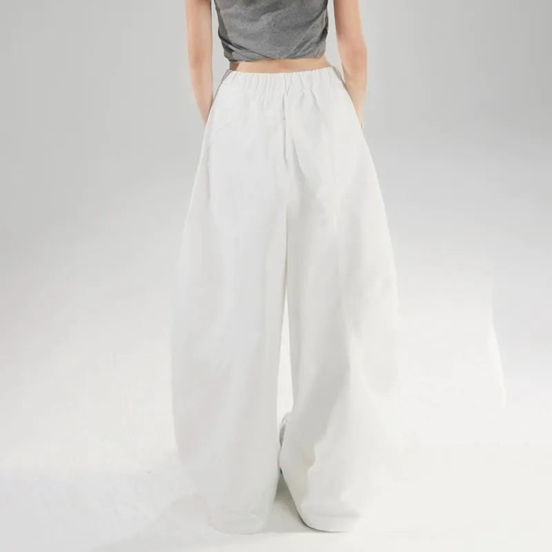 High Waist Elastic Waist Curved Leg Banana Leg Casual Pants