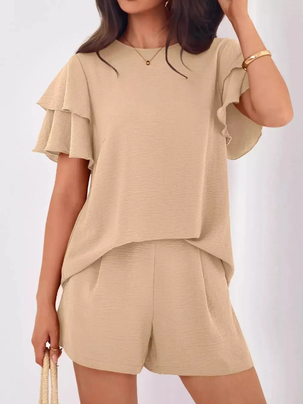 Ruffle Sleeve Top and Shorts Two-piece Set Everyday Look