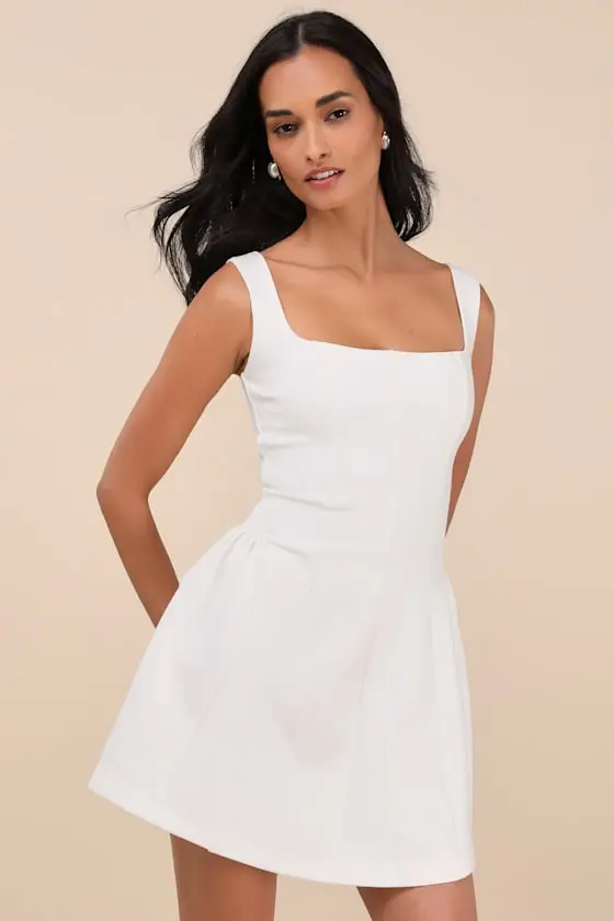Roetta White Sleeveless Pleated Mini Dress