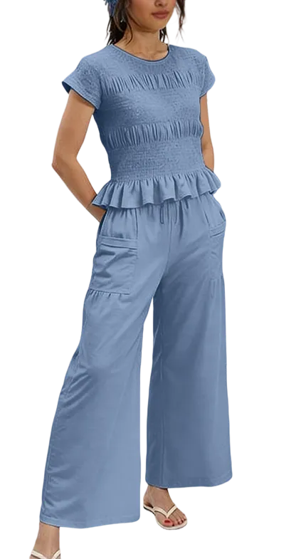 Women's two-piece set: pleated top and wide-leg pants