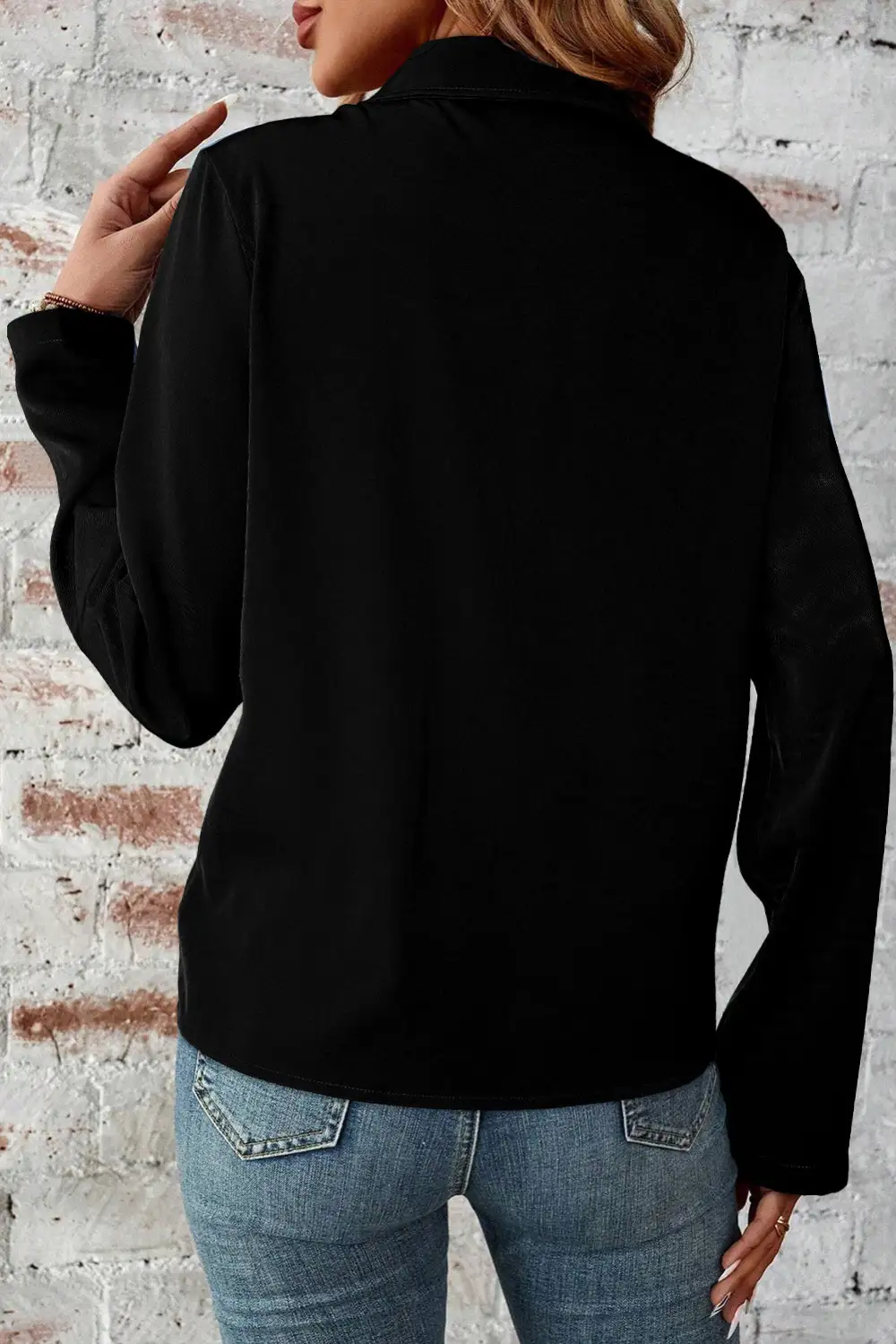 Collar Tab Sleeve Zip-Up Flap Detail Jacket