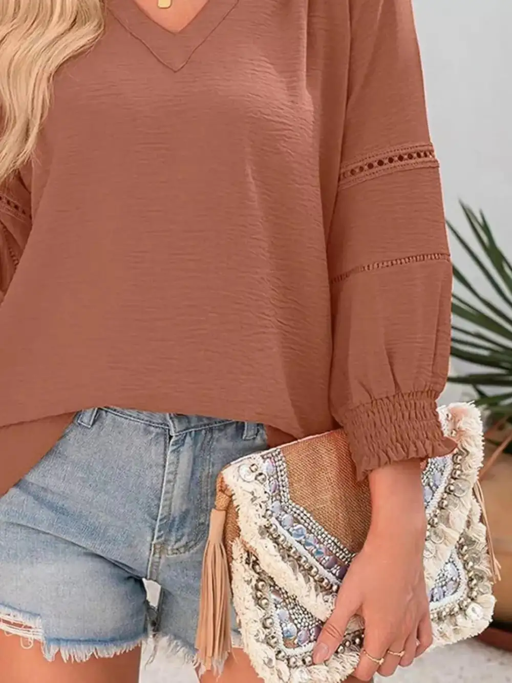 Smocked Long Sleeve Blouse