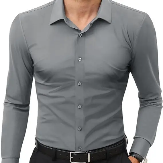 Men‘s Dress Shirts 16-Way Stretch Slim Fit Long Sleeve Button Down Shirts Wrinkle Free Traveler Shirts