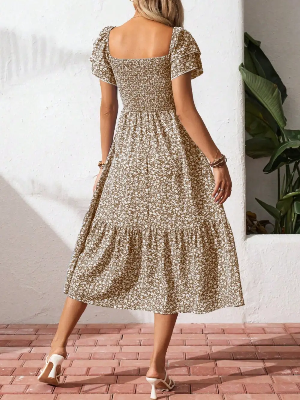 Gathered Detail Floral Printed Ruffle Dress