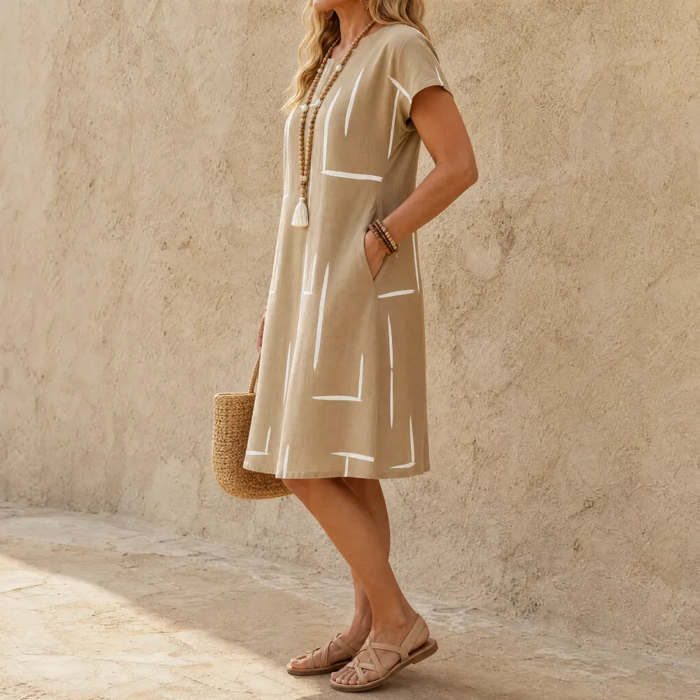 Pocket Printed Pocketed Midi Dress