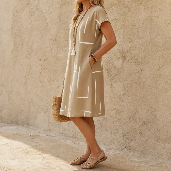 Pocket Printed Pocketed Midi Dress