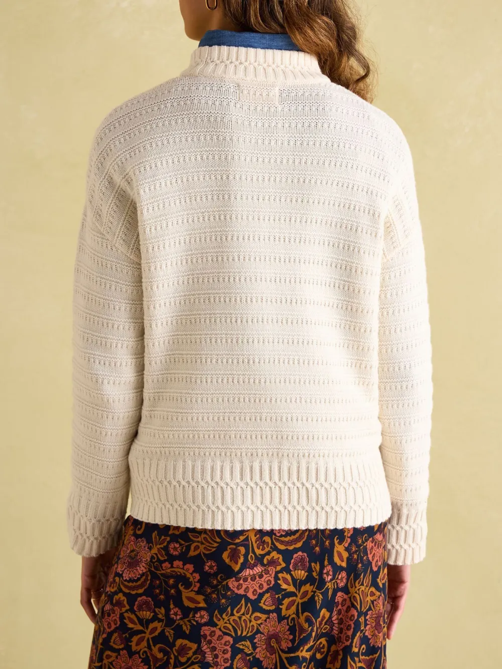 Cream Crew Neck Textured Jumper Contains Merino Wool