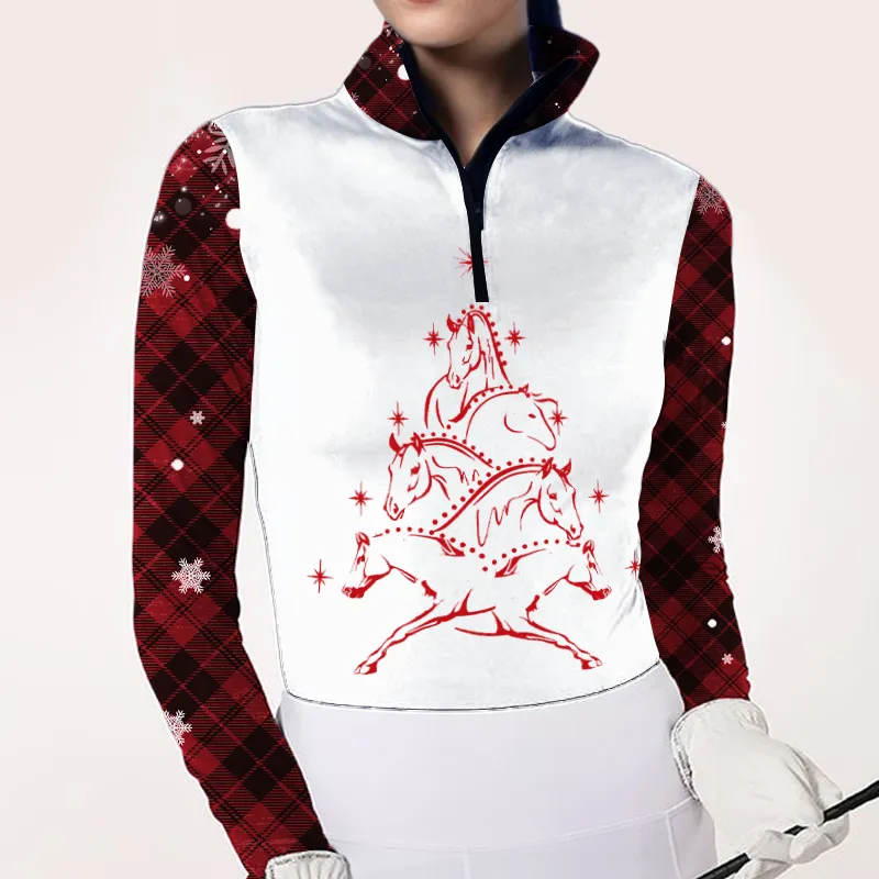 Christmas Tree  Women's Riding Style Horse Print Long Sleeve Casual Shirt
