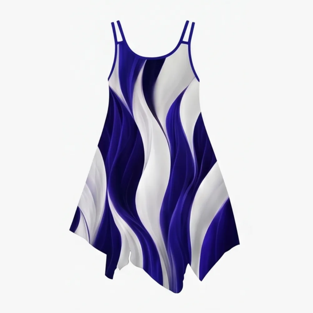 Printed Asymmetric Swirl Midi Dress