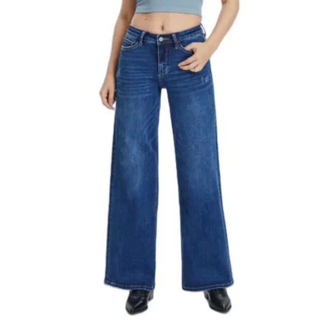 🔥Hot Sale🎁🎉Wide Leg Jeans for Women Stretchy Mid Low Rise Butts Lifting Baggy Jeans Trendy Loose Fit Cute Mom Jeans