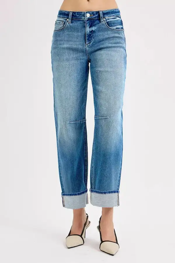 Easy Barrel Leg Cuffed Denim Jeans