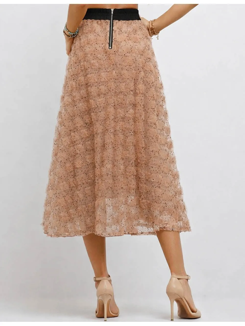 D Polka Dot Tulle Midi Skirt