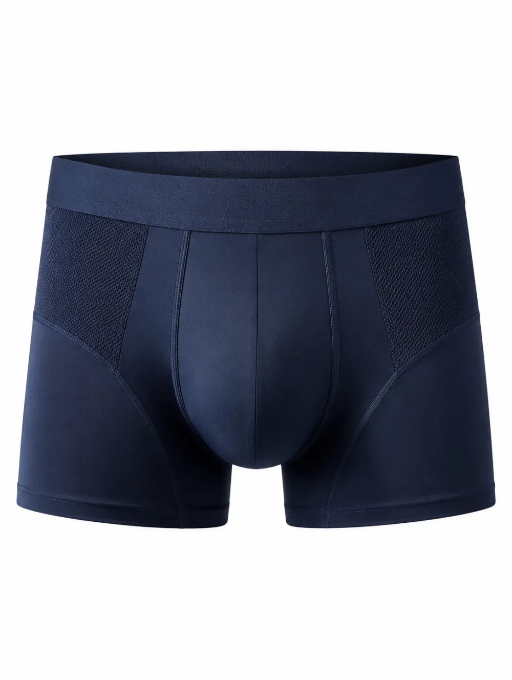 Men's Athletic Mesh Panel Solid Navy Boxer Briefs