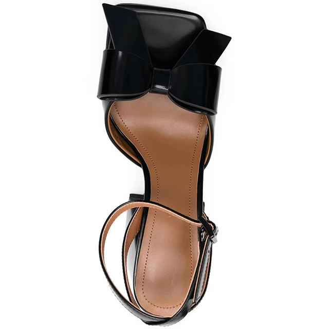 Arlina Black Bow Chunky Heel Sandals