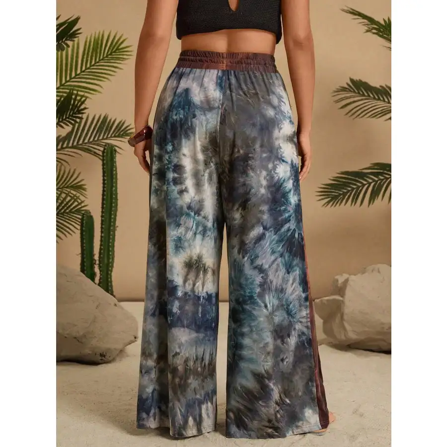 Full Size Tie Dye Wide Leg Casual Pants Plus Size