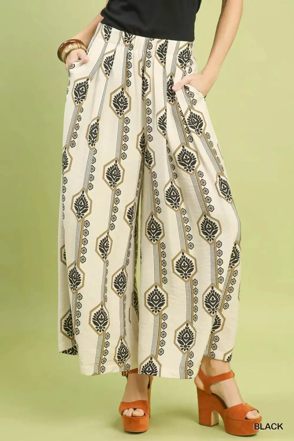 Relaxed Geometric Boho Print Wide Leg Pants