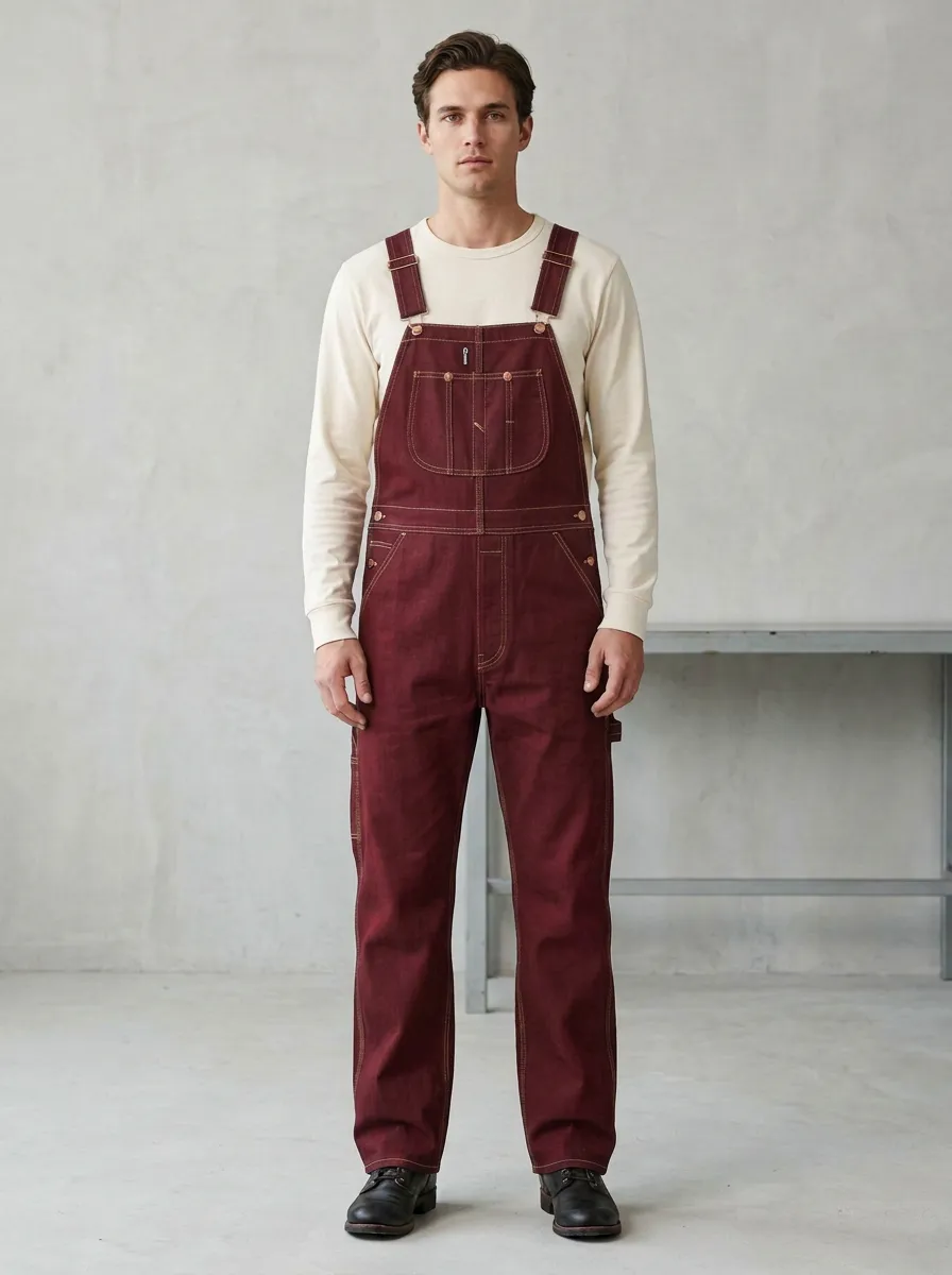 Men's Vintage Style Dark Denim Bib Overalls