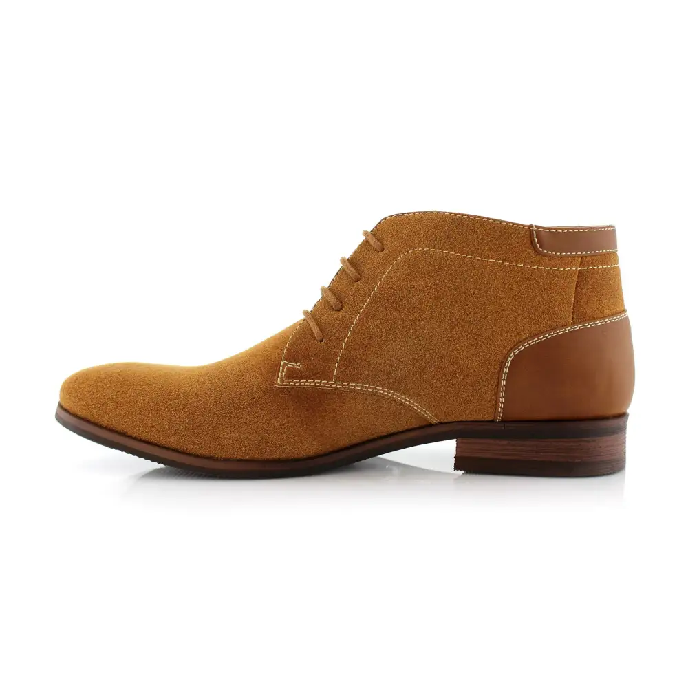 Polished Faux-Suede Suede Faux-Leather Chukka Boots