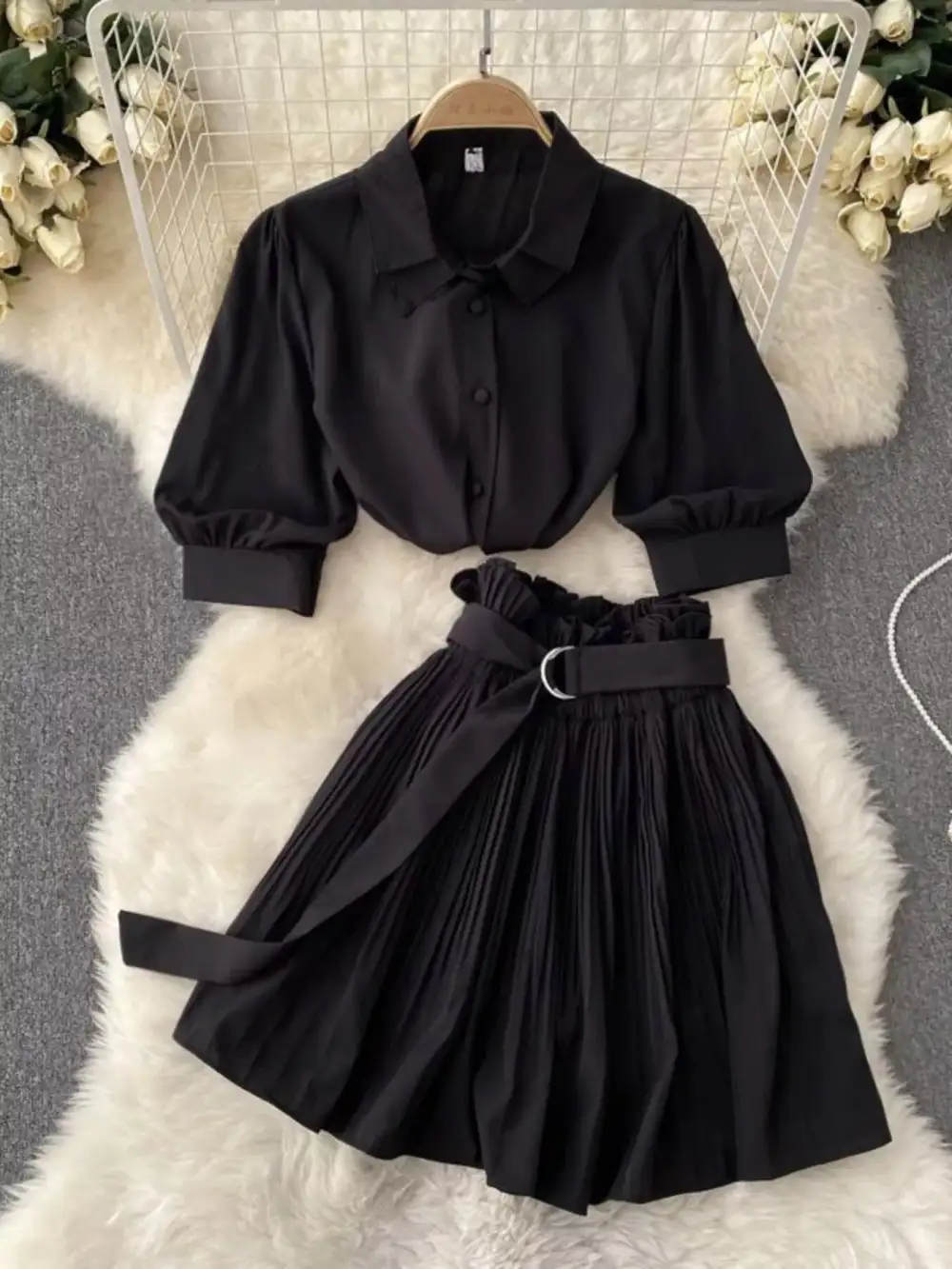 Puff Sleeve Pleated Coordinated Set