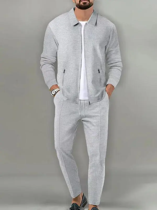 Men's Plain Zip Up Jacket & Drawstring Waist Pants Tracksuit Set, Men's Sportswear for Gym Workout Running, Casual Gym Wear, Tracksuit Outfit, Athletic Tracksuit, Casual Activewear, Gym Clothes Set, Athleisure Wear Set