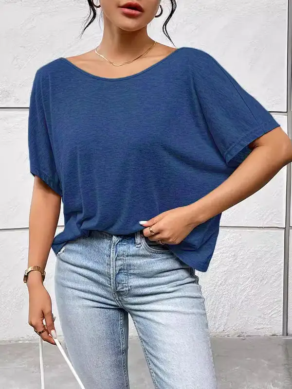 Batwing Sleeve Relaxed Backless Pleat Detail Panel Detail Round Neck T-Shirt