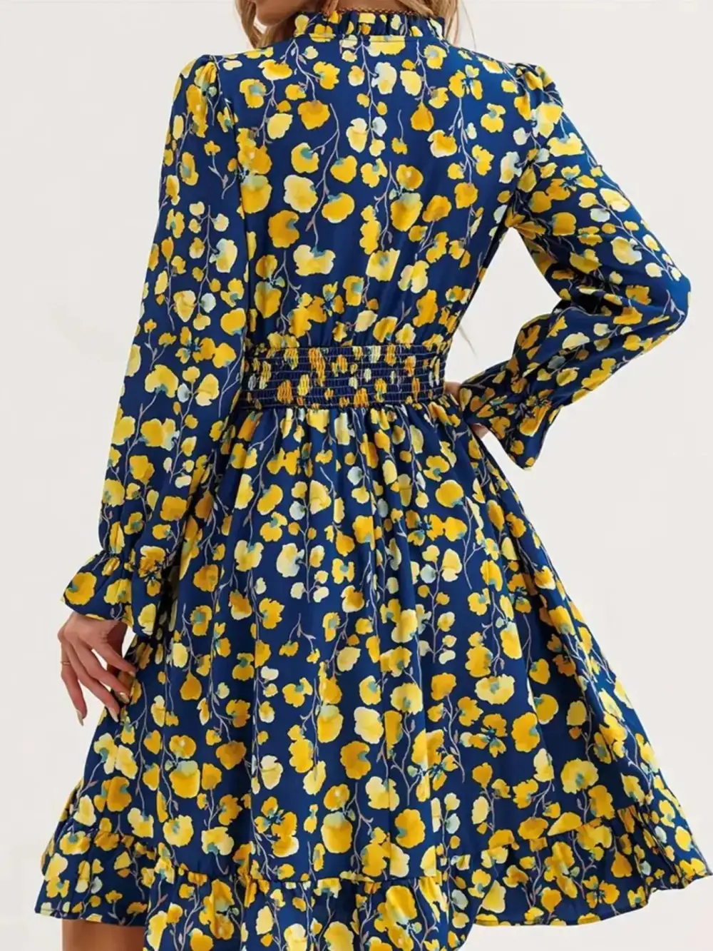 Layered Detail Floral Printed Ruffle Dress
