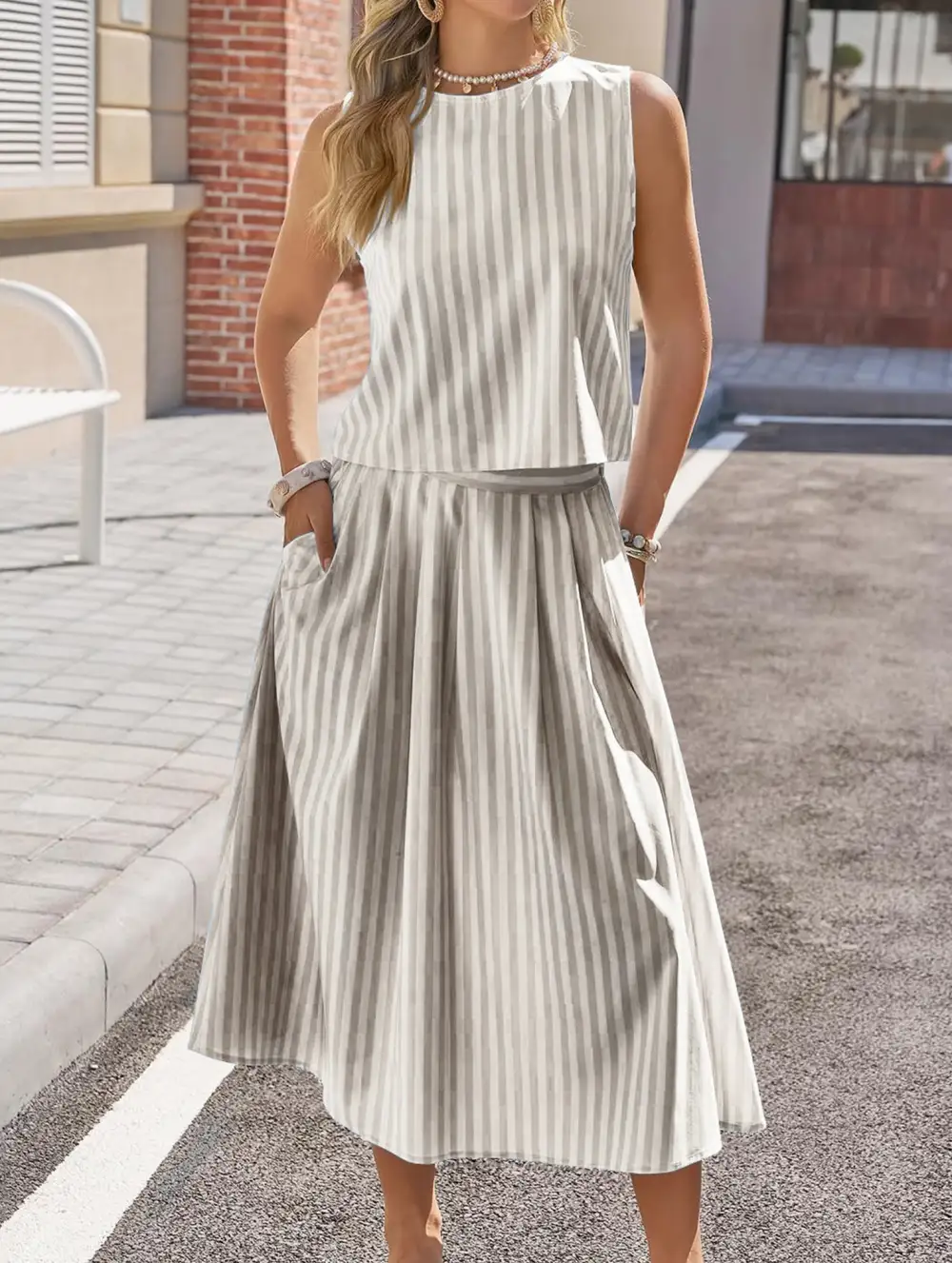Stripe Tank A-Line Skirt Set