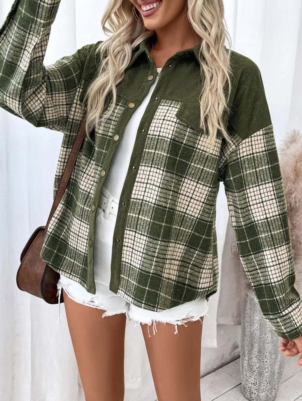 Plaid Panel Shirt Jacket