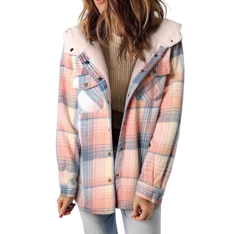 Women's Plaid Hooded Jacket: Casual Vintage Soft Fitted - Autumn/Winter