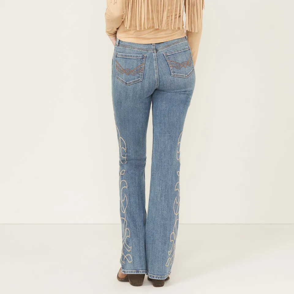 High Rise Bootcut Stretch Denim Embroidered Jeans