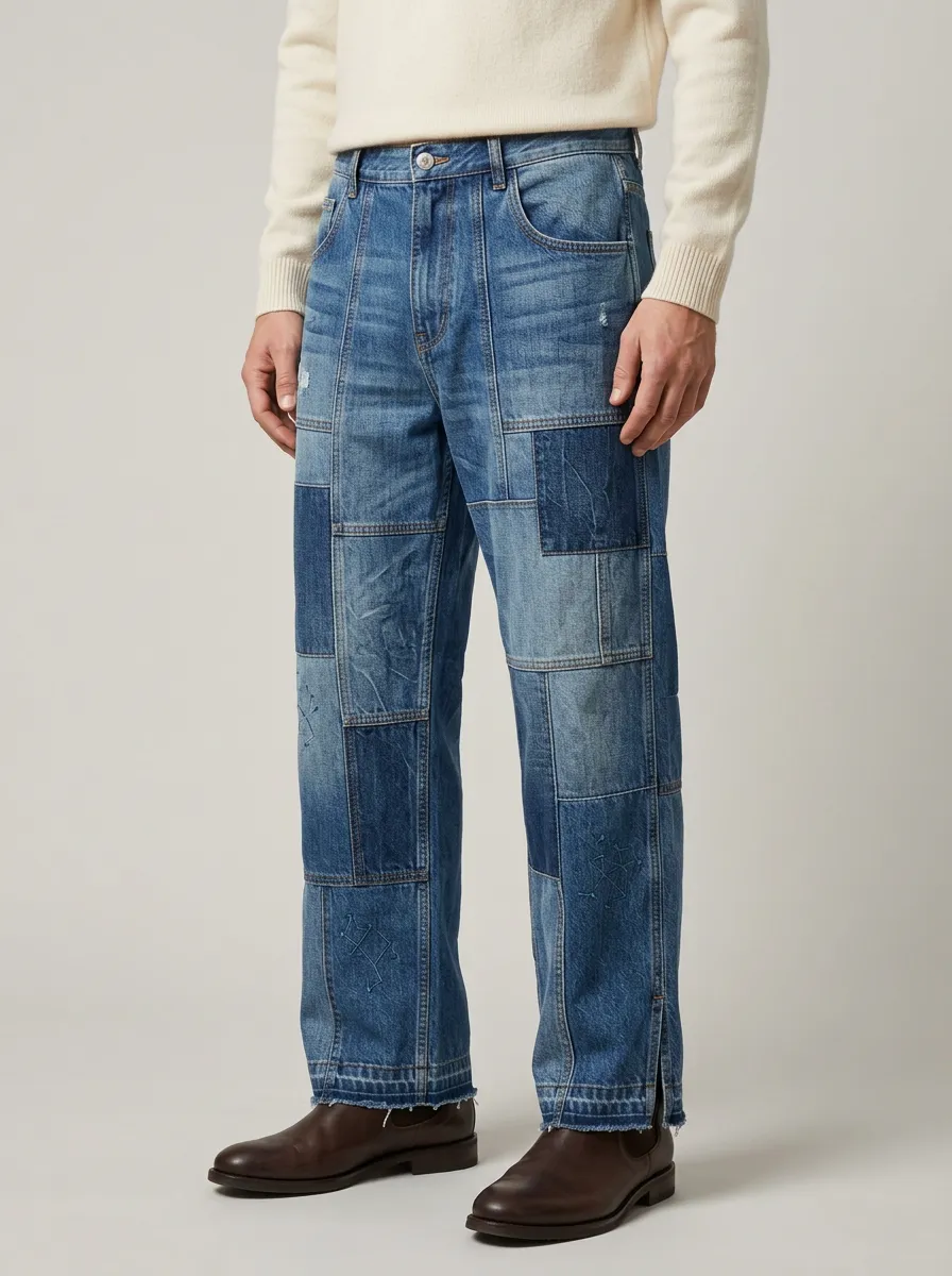Men's Patchwork Embroidered Vintage Wide Leg Jeans