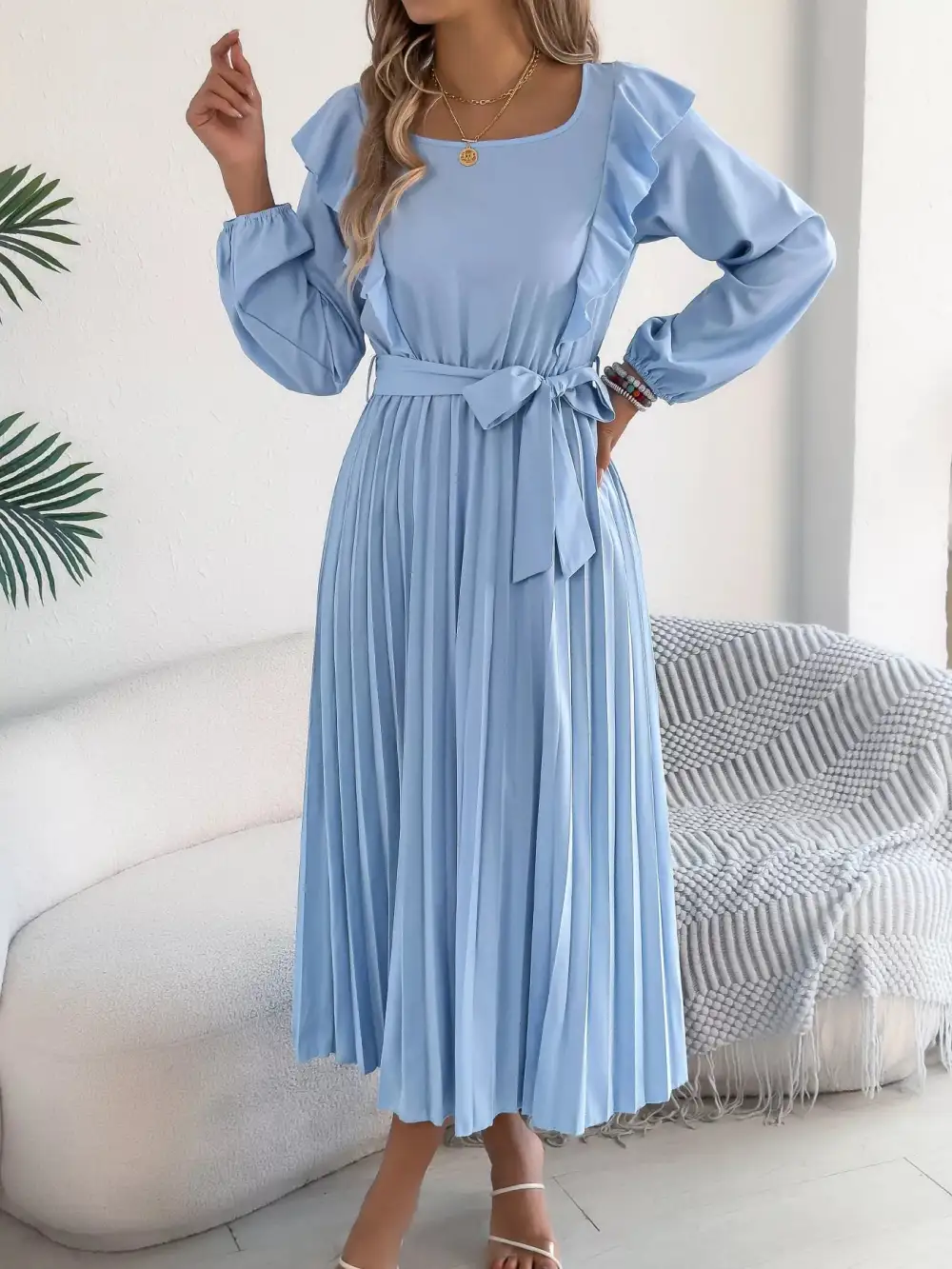 Ruffle Pleated Midi Dress