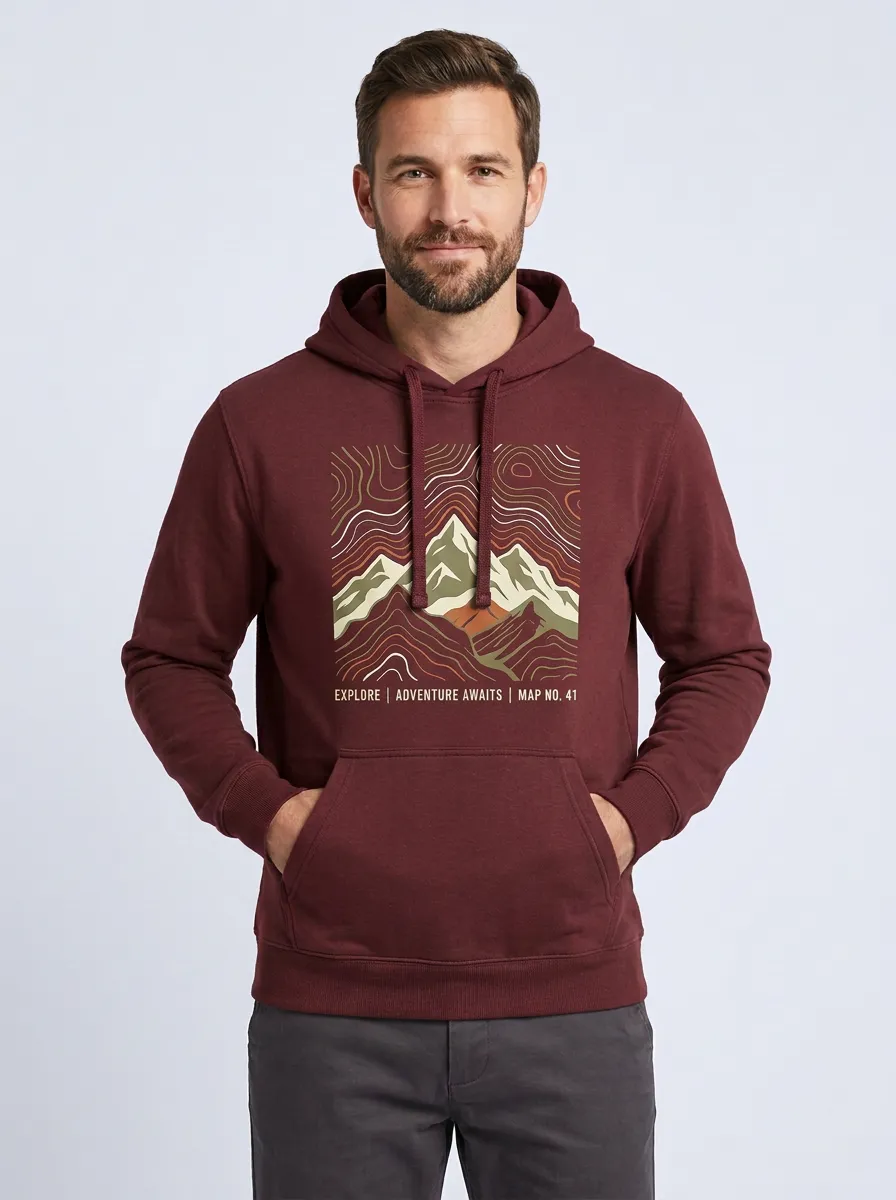 Men's Canyon Mountain Adventure Topographic Graphic Hoodie