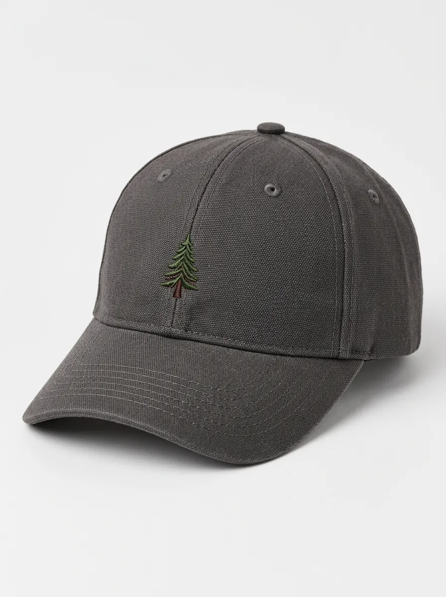 Pine Tree Embroidered on a Wilderness Motif Baseball Cap