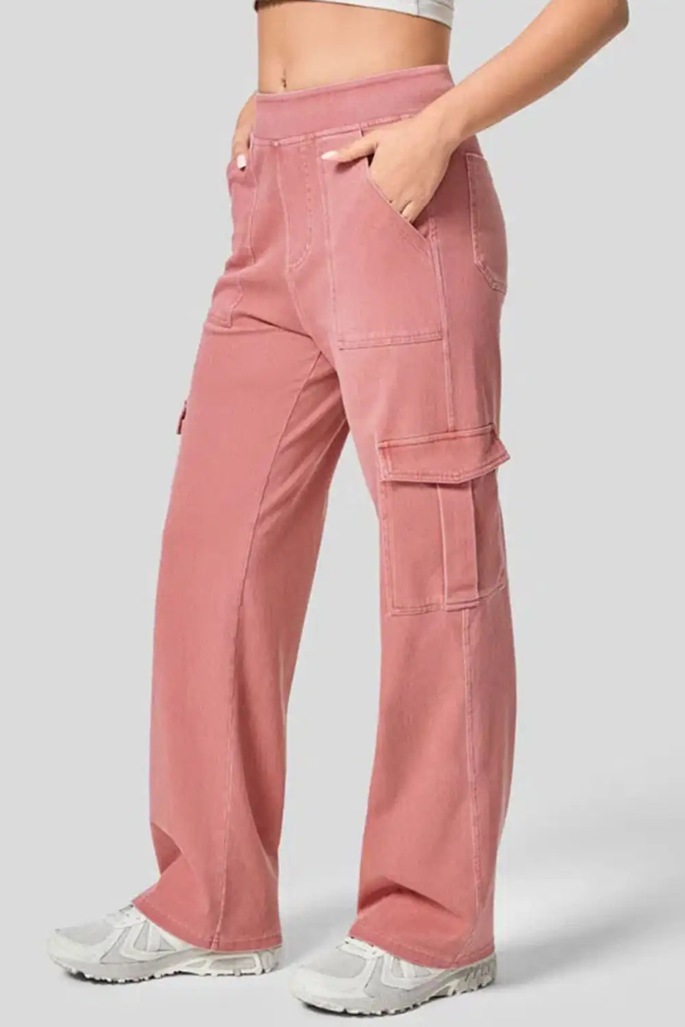 High Waist Straight Leg Cargo Denim Jeans