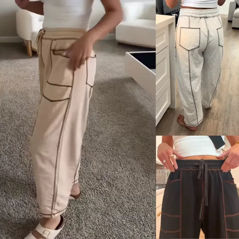 9PACKWomen'S Baggy Barrel Pants Wide Leg LoungeDrawstring Sweatpants With Pockets Minimalist BottomsCasual Style Comfortable Breathable